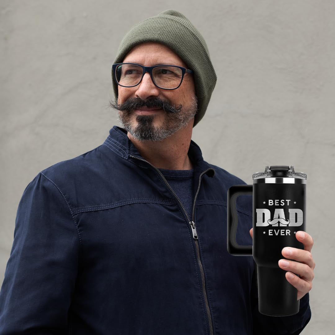 Fathers Day Gift for Dad, Best Dad Ever Tumbler 40Oz, Father Day Gifts from Son Kids and Daughter, Best Daddy Ever Coffee Travel Mug Cup, Gift Presents Ideas for Daddy, Papa Travel Mug