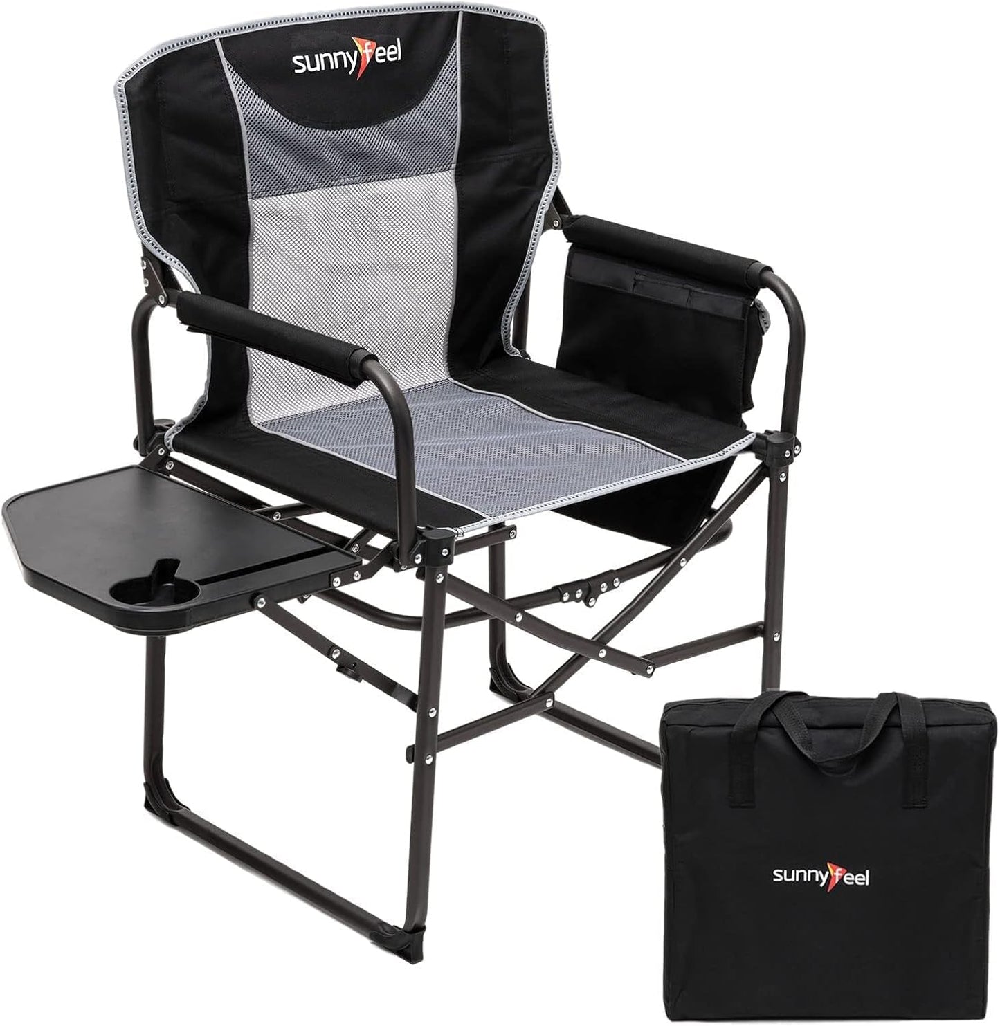 Oversized Folding Camping Directors Chair with Side Table and Storage Pockets – Heavy-Duty Portable Chair for Adults, Beach, Picnic, Fishing, Concerts, Tailgating