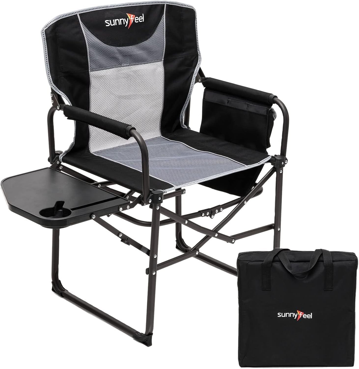 Oversized Folding Camping Directors Chair with Side Table and Storage Pockets – Heavy-Duty Portable Chair for Adults, Beach, Picnic, Fishing, Concerts, Tailgating