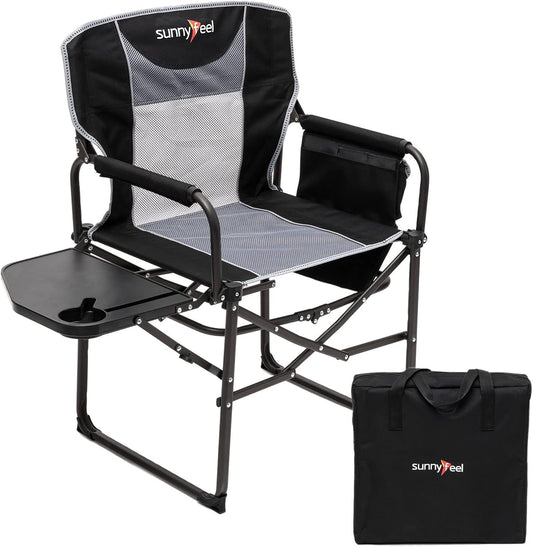 Oversized Folding Camping Directors Chair with Side Table and Storage Pockets – Heavy-Duty Portable Chair for Adults, Beach, Picnic, Fishing, Concerts, Tailgating