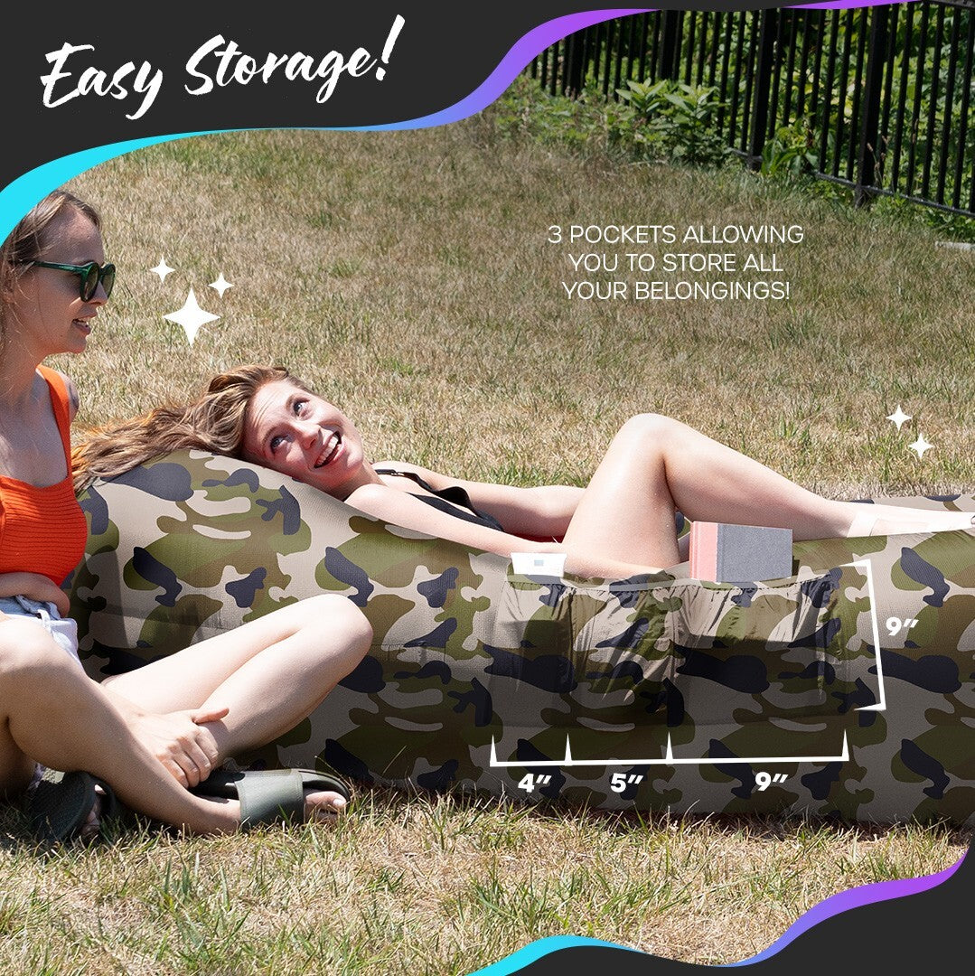 Nevlers Inflatable Air Lounger Sofa Chair Bed with Carry Bag and Pockets Waterproof 210T Polyester Outdoor Travel Use