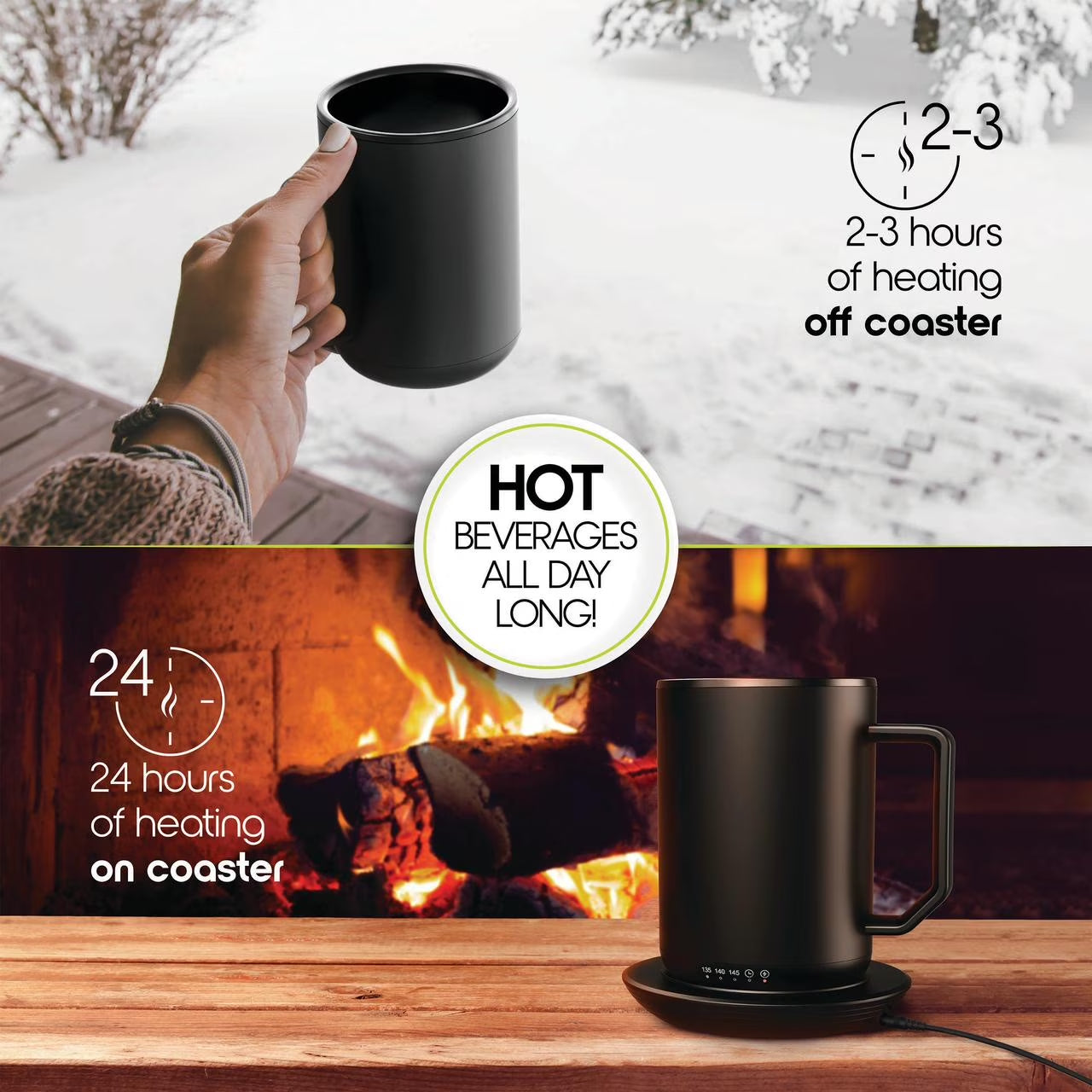 Ionmug & Charging Coaster, 12Oz. Stainless Steel Self Heating Coffee Mug with Lid, 3.5" X 3.5" X 5"