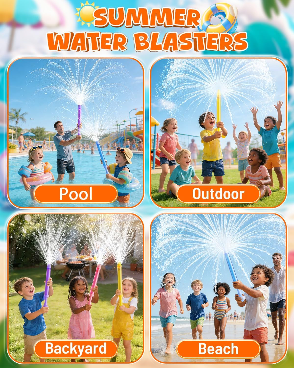6 Pack Water Gun Wide Spray Water Squirt Gun for Kids Adults, Sparkle Burst Spray Water Blasters for Kids Ages 4-12, Water Shooters for Pool Toy Swimming Beach Backyard Outdoor Party Favors