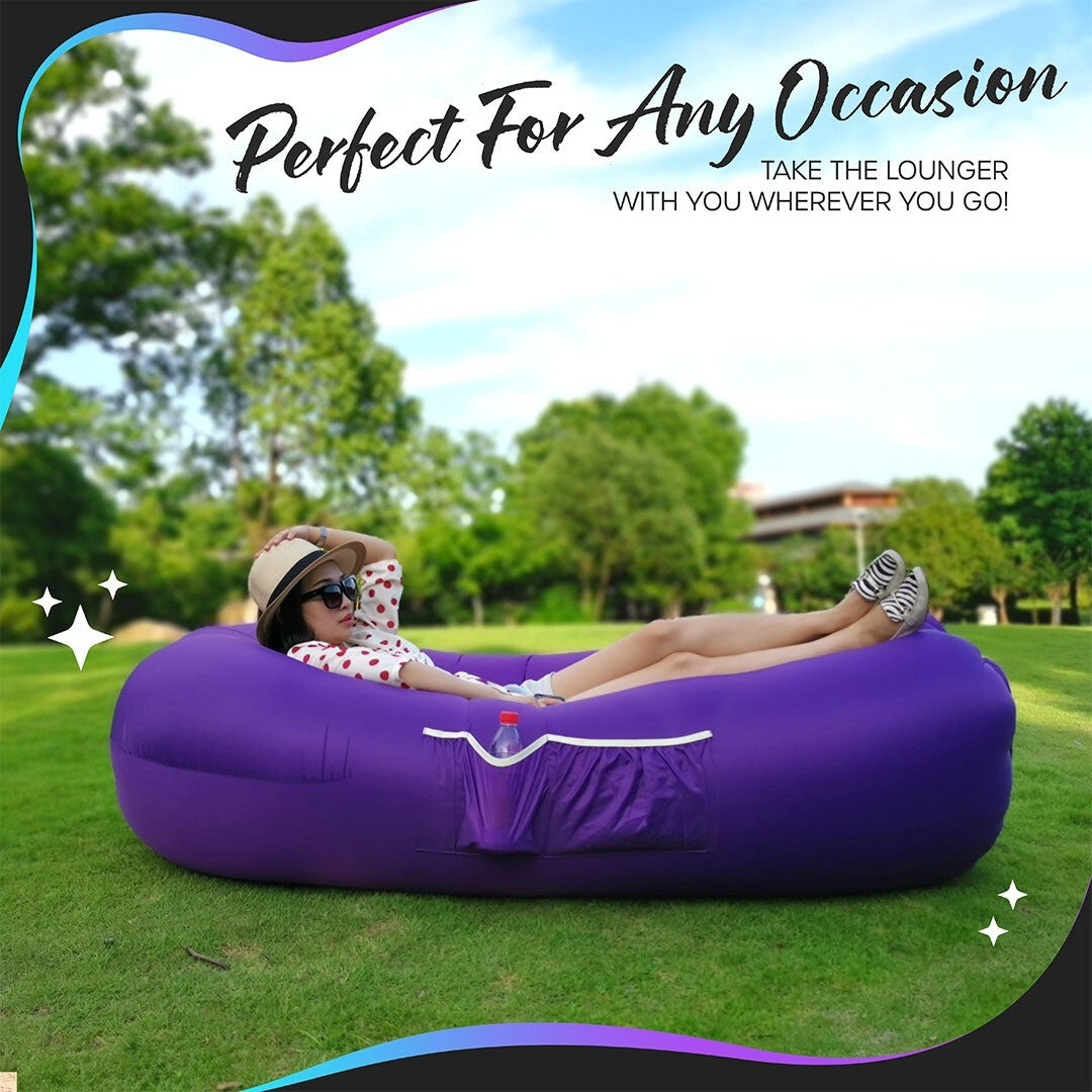 Nevlers Inflatable Air Lounger Sofa Chair Bed with Carry Bag and Pockets Waterproof 210T Polyester Outdoor Travel Use