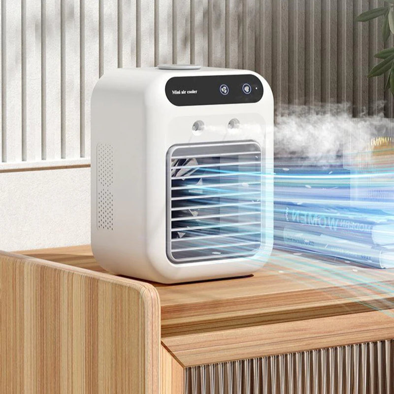 Portable 3-in-1 Air Cooler Fan USB Mini Evaporative Cooler with Humidifier Ice Water Function for Room Office Car Ivory White 25W
