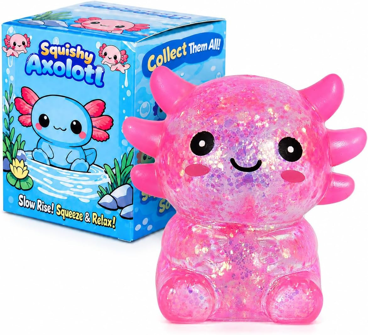 Axolotl Squishy Stress Ball, Soft TPR Slow Rising Squeeze Toy, Cute Axolotl Fidget Toy for Stress Relief, Anxiety Calming Sensory Toy for Kids Adults(Pink Seated Axolotl)