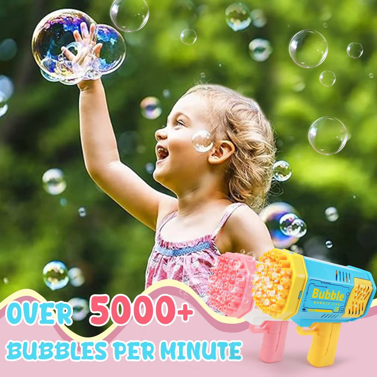 2 Pack Bubble Machine 40 Hole Automatic Bubble Maker with LED Lights and Solution for Indoor Outdoor Use