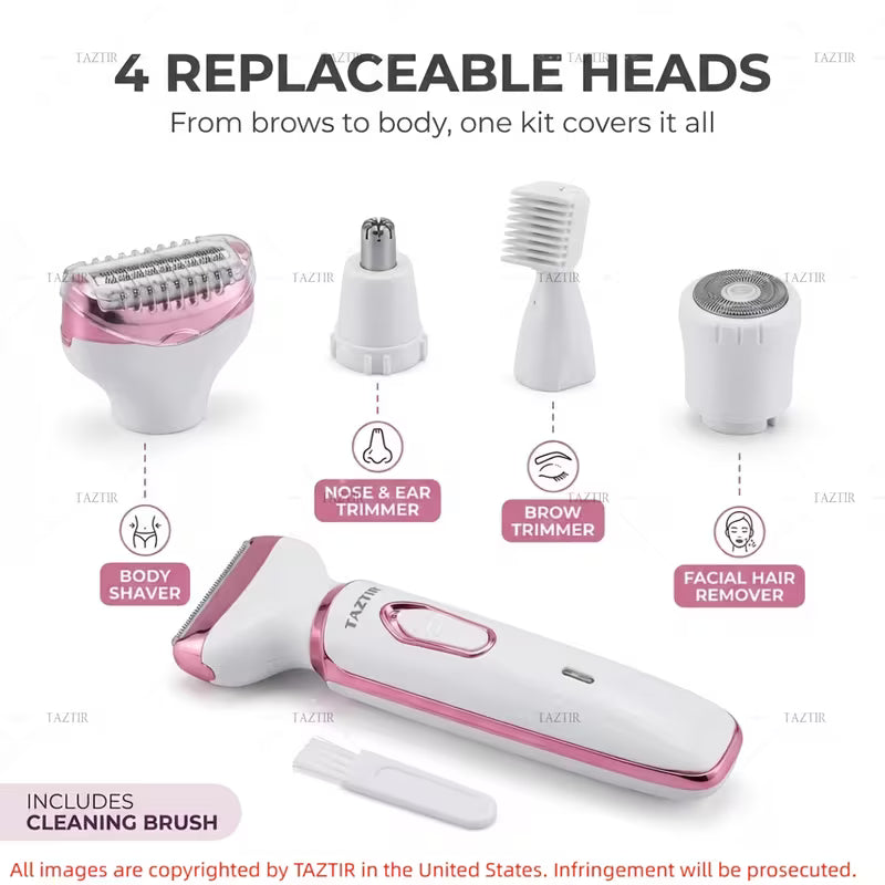 Women's 4-in-1 Rechargeable Electric Shaver and Trimmer Kit, White