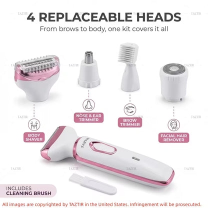 Women's 4-in-1 Rechargeable Electric Shaver and Trimmer Kit, White