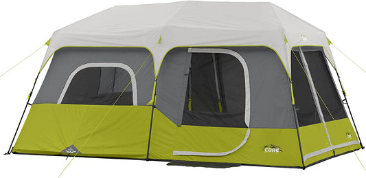9 Person Instant Cabin Tent, 14 x 9 ft Family Camping Tent with Pre-Attached Poles, Weather Resistant Large Tent with Storage Pockets and Ventilation, Green