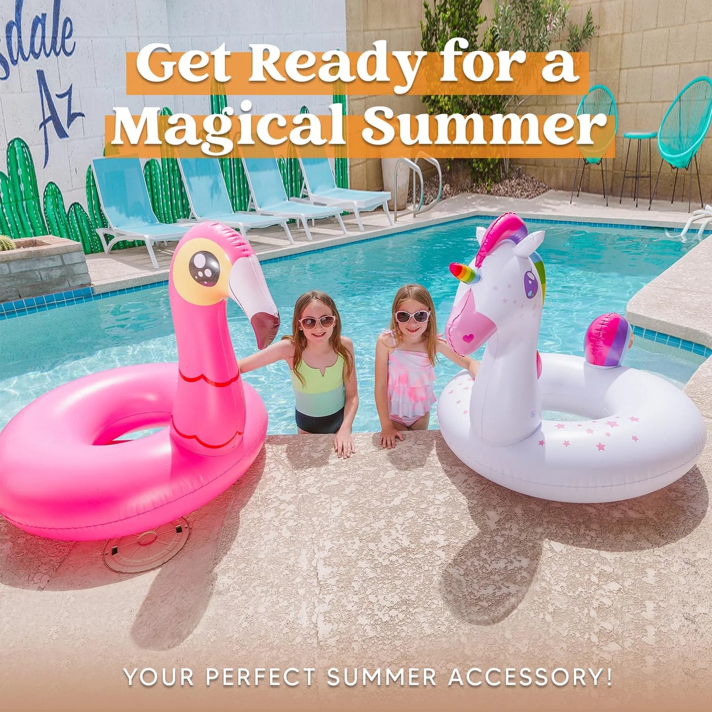 2 Packs Flamingo Unicorn Pool Float, Fun Beach Floaties, Inflatable Swimming Pool Tubes Party Toys, Summer Pool Raft Lounger for Adults & Kids