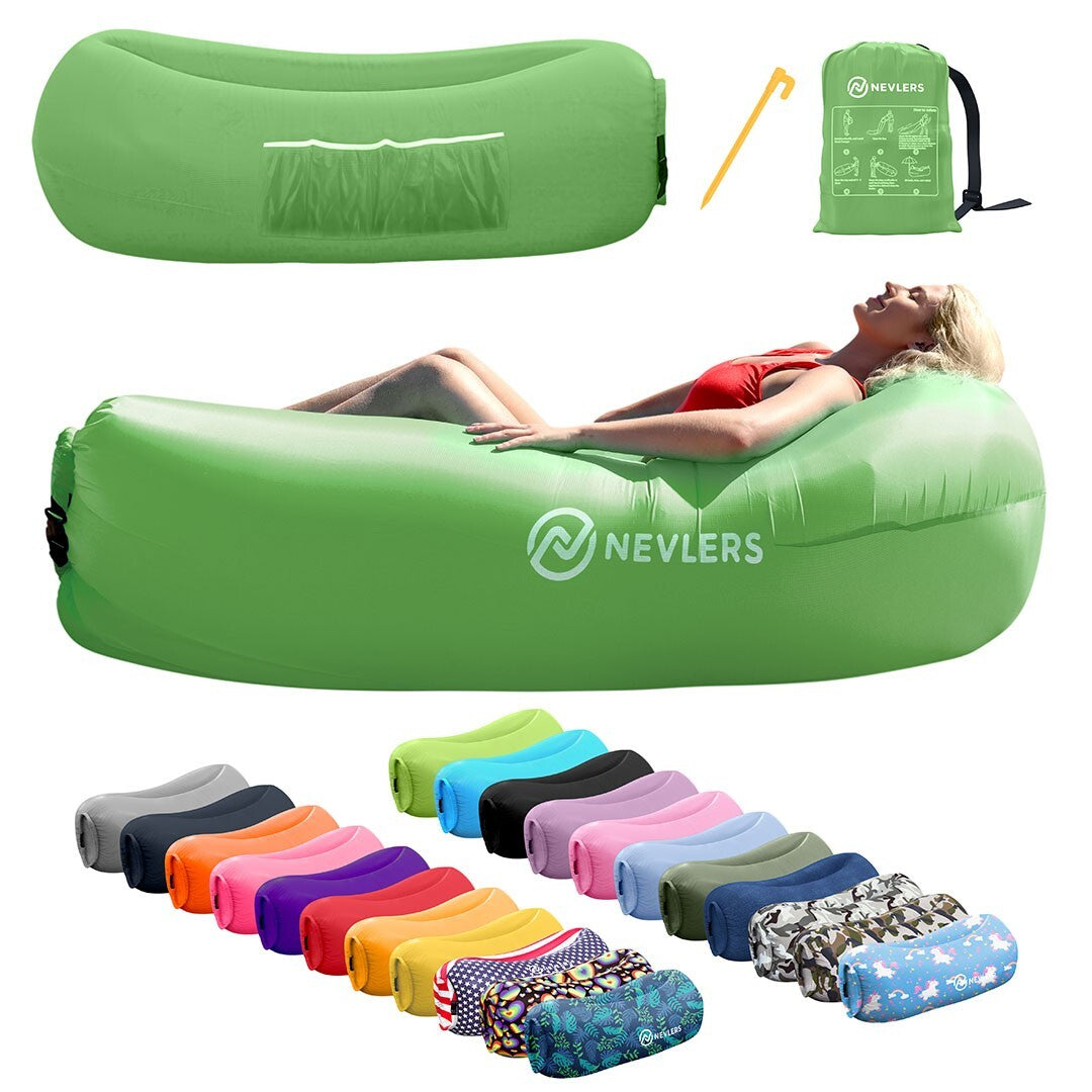 Nevlers Inflatable Air Lounger Sofa Chair Bed with Carry Bag and Pockets Waterproof 210T Polyester Outdoor Travel Use