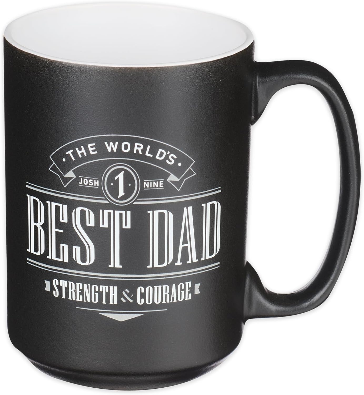 Large Ceramic Coffee & Tea Mug for Dads & Fathers: World'S Best Dad Strength & Courage Inspirational Bible Verse, Non-Toxic Lead-Free, Microwave/Dishwasher Safe, Black/White, 14Oz.