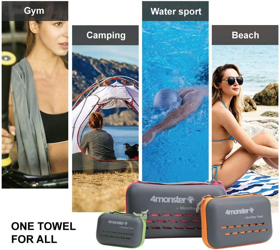 Microfiber Quick Dry Travel Towel with EVA Case and Carabiner Lightweight Absorbent Gym Camping Beach Use