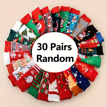 30 Pairs of Assorted Holiday-Design Christmas Socks Pack