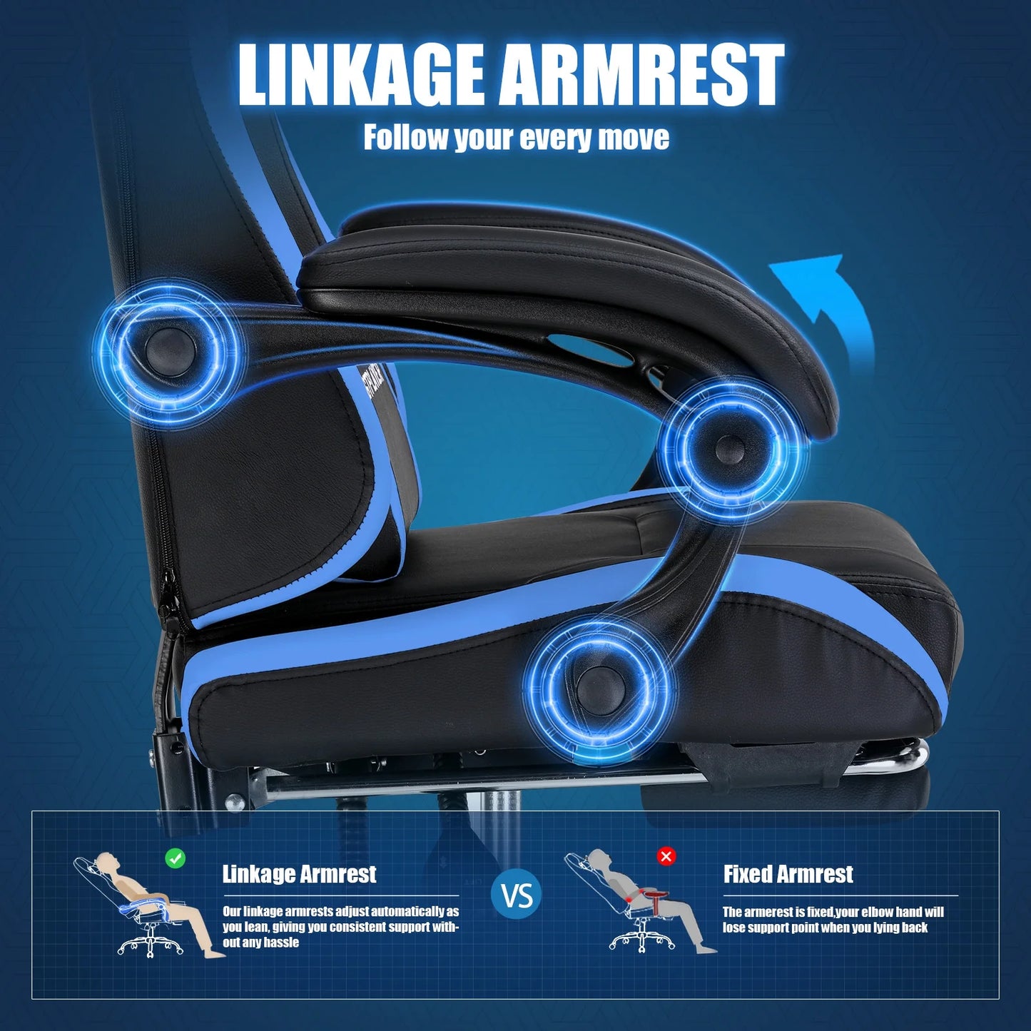 Height Adjustable Computer Gaming Chair, Blue