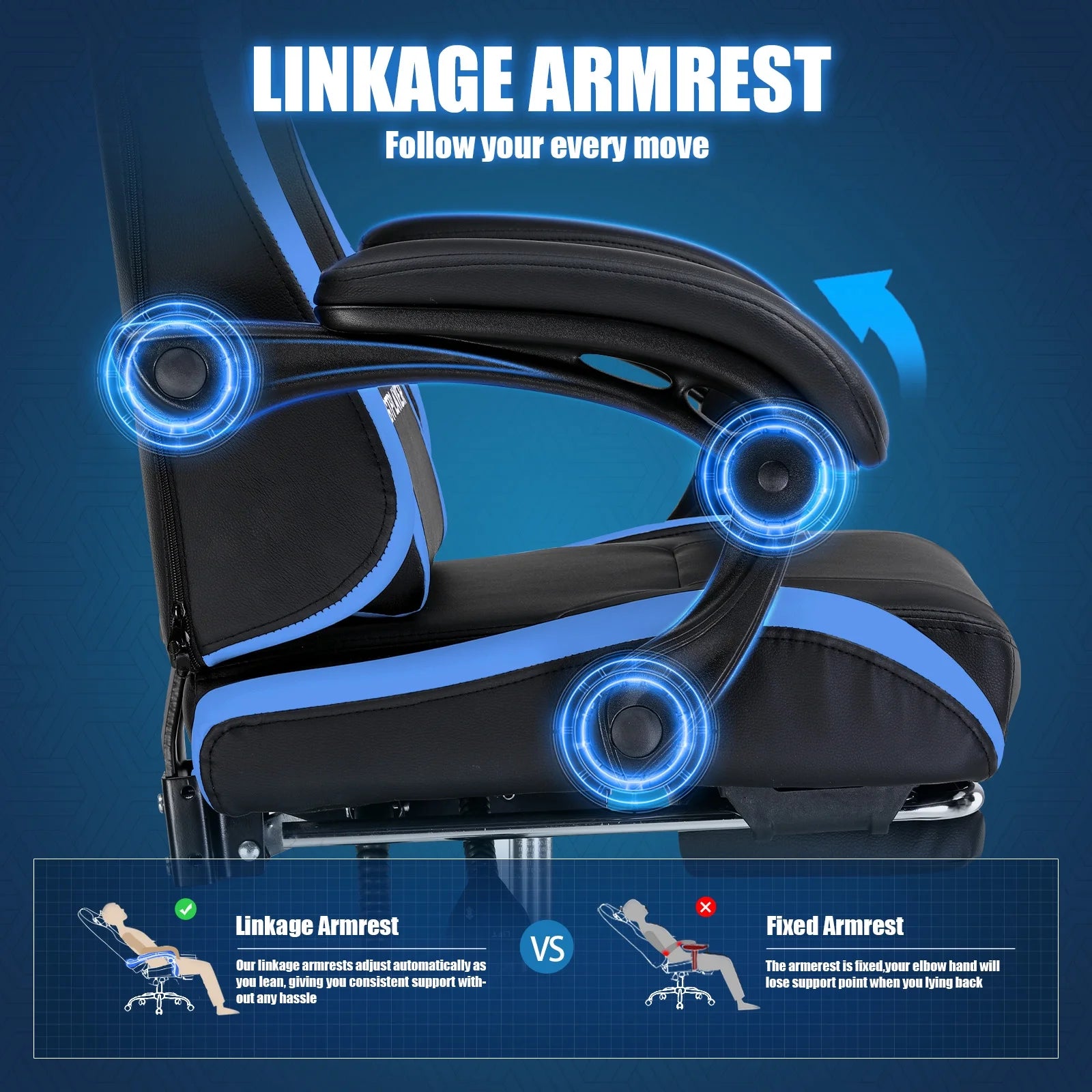 Height Adjustable Computer Gaming Chair, Blue