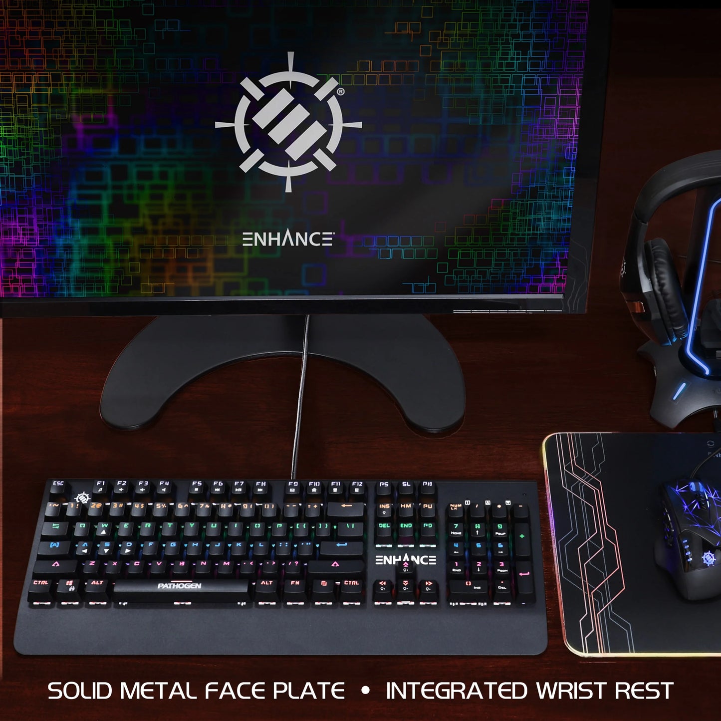 Gaming Keyboard W/ Blue Tactile Mechanical Switches - Rainbow LED with 7 Effects
