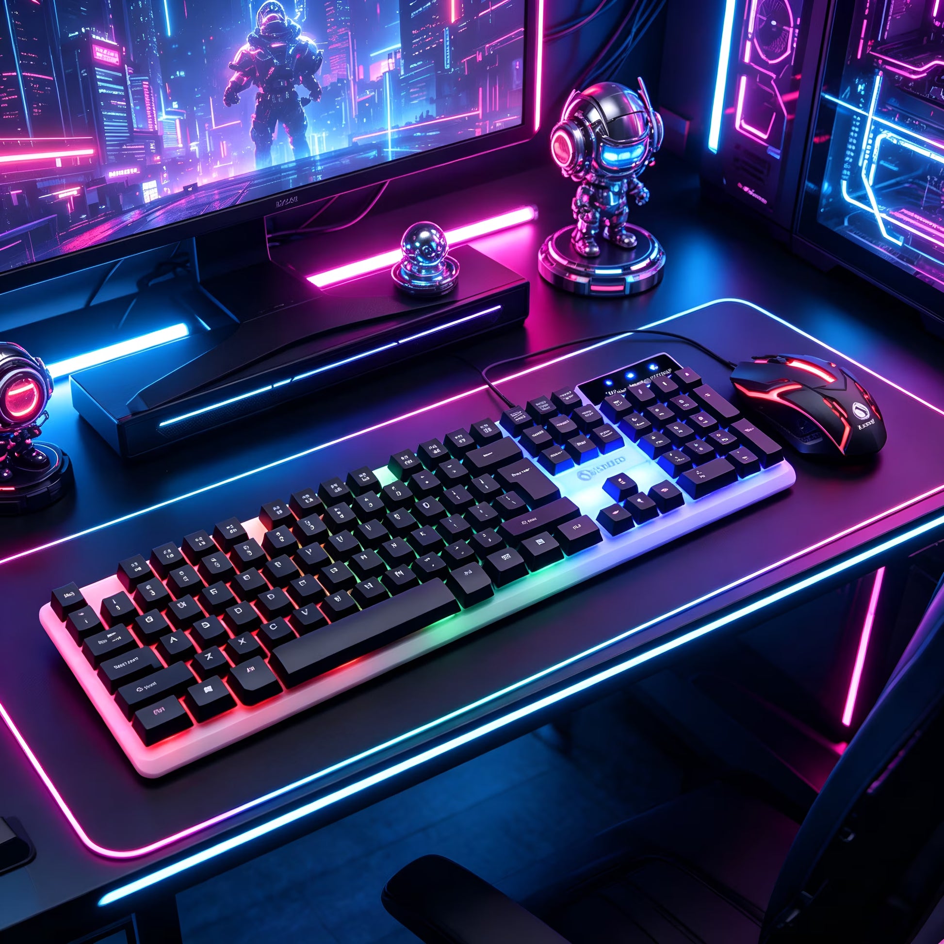 Gaming Keyboard and Mouse Combo,Luminous Wireless Mechanical Feel Keyboard with Suspended Keys,104-Key Backlit Adjustable Keyboard and Ergonomic Mouse for Pc Gaming Computer Setup