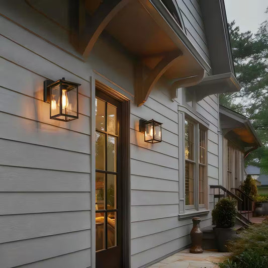 Outdoor Wall Lantern Light Black 1-Light E26 Base Clear Glass Shade Weather Resistant Porch Patio Fixture