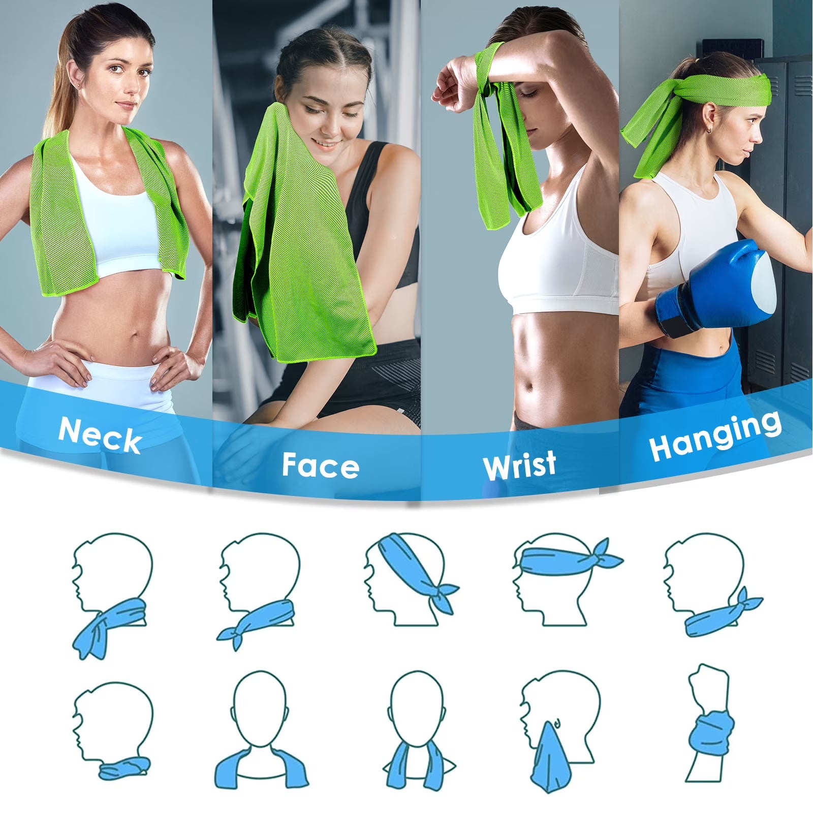 4 Pack Cooling Towels for Neck - Instant Cool Towel Workout Sweat Towel for Sports Gym Exercise, Blue