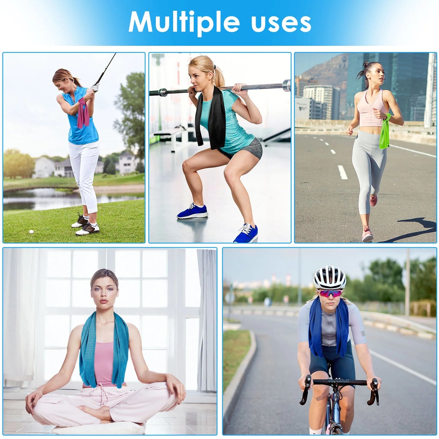 4 Pack Cooling Towels for Neck - Instant Cool Towel Workout Sweat Towel for Sports Gym Exercise, Blue