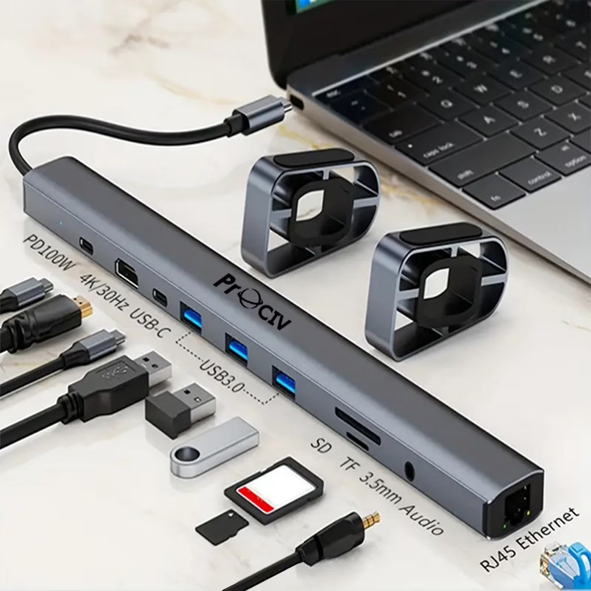 USB C Laptop Docking Station Stand, 10 in 1 Folding Tilt Stand Triple Display USB C , 4K, PD 100W, USB 3.0, TF, SD, Audio, RJ45 for Macbook & Windows