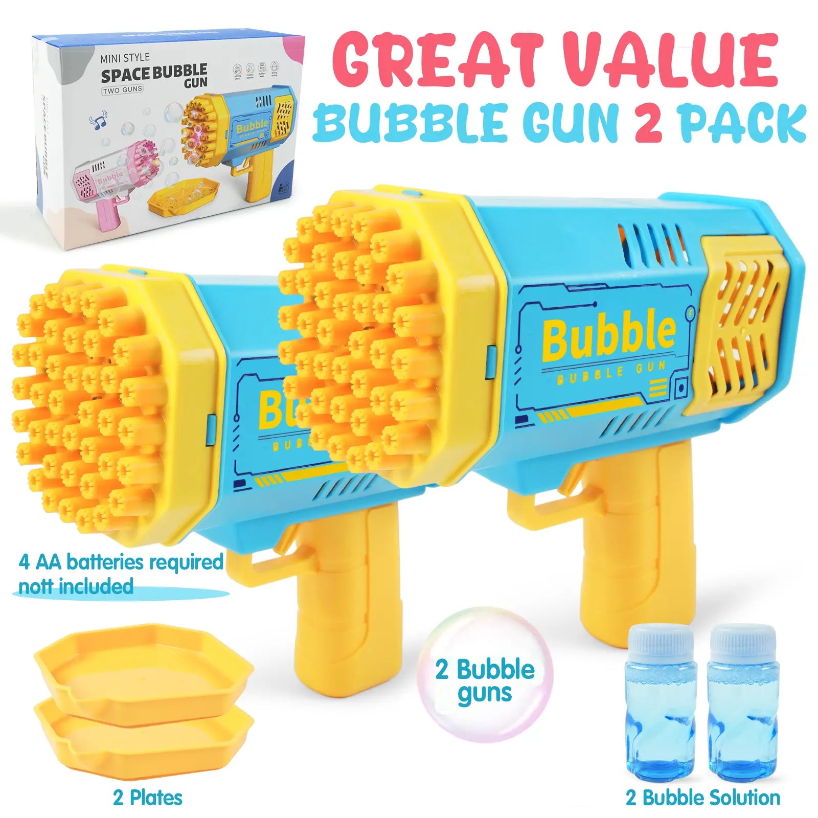 2 Pack Bubble Machine 40 Hole Automatic Bubble Maker with LED Lights and Solution for Indoor Outdoor Use