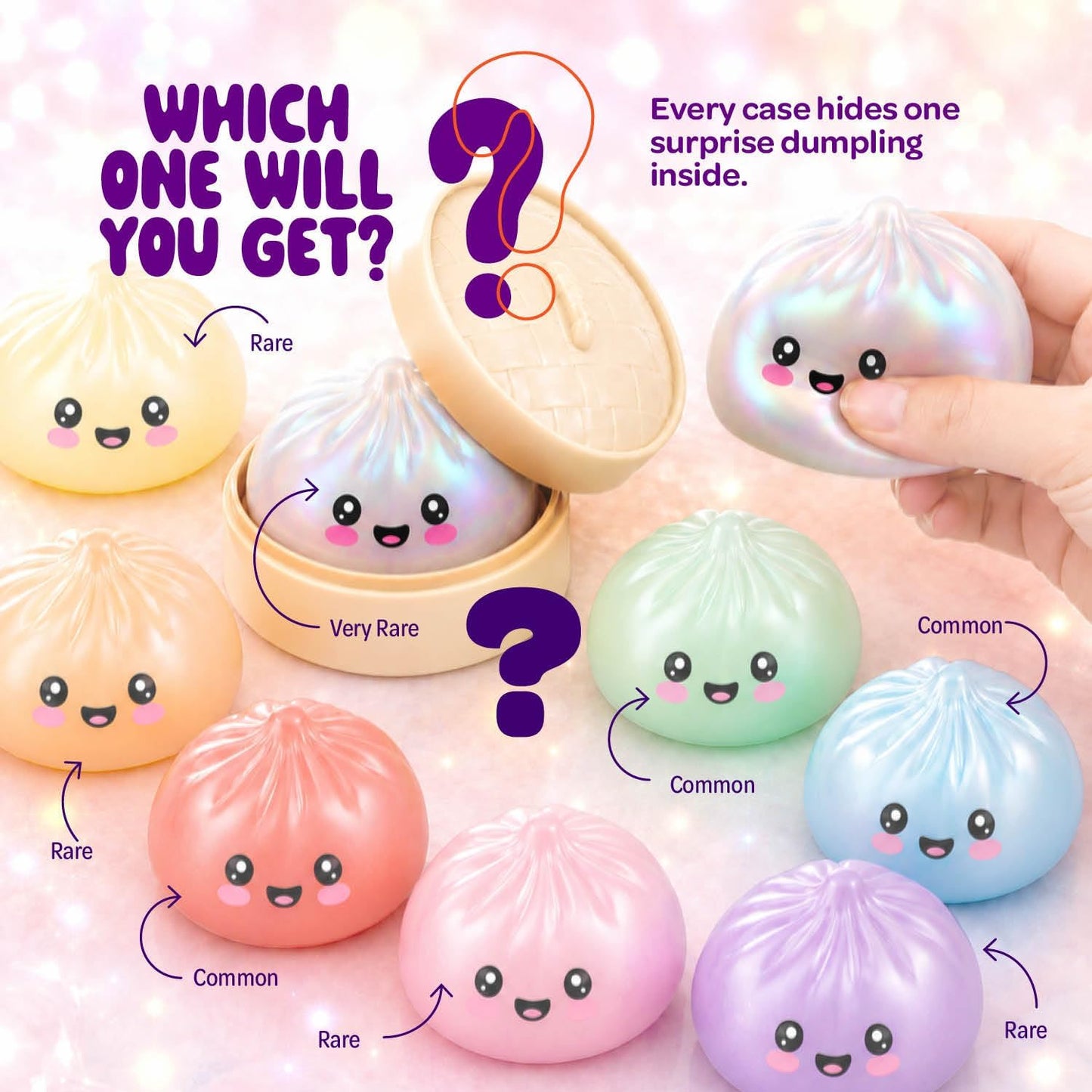 Glitter Dumpling Squishy Mystery Box - UV Color-Changing - Squishies Squeeze Toys - Squishys Big Dumplings Fidget Stress Sensory Toys - Gifts for Kids, Teens, Girls, Boys - Desk Toy (Squishy Dumpling)