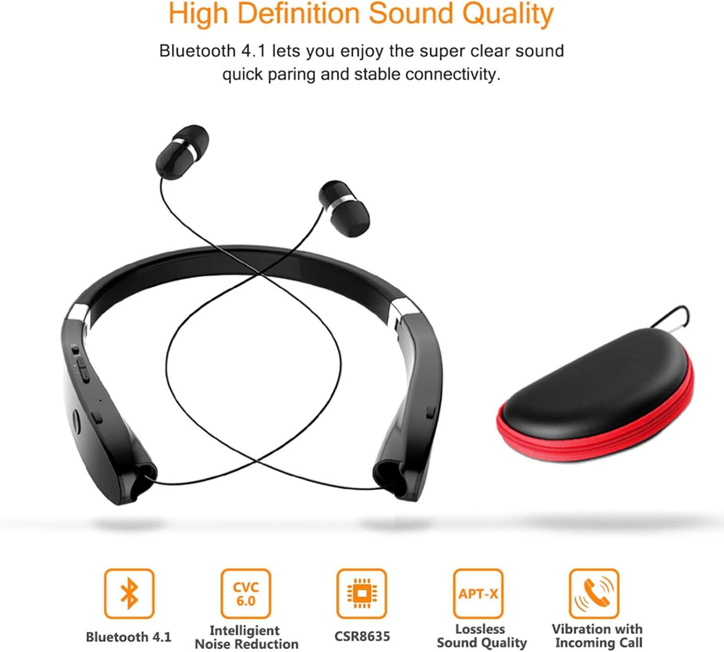 Foldable Bluetooth Headset, Beartwo Lightweight Retractable Bluetooth Headphones