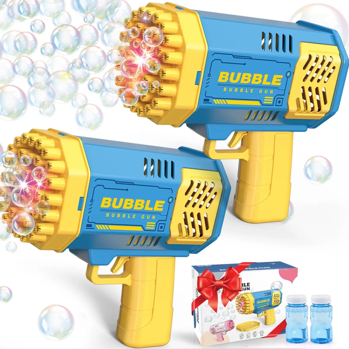 2 Pack Bubble Machine 40 Hole Automatic Bubble Maker with LED Lights and Solution for Indoor Outdoor Use