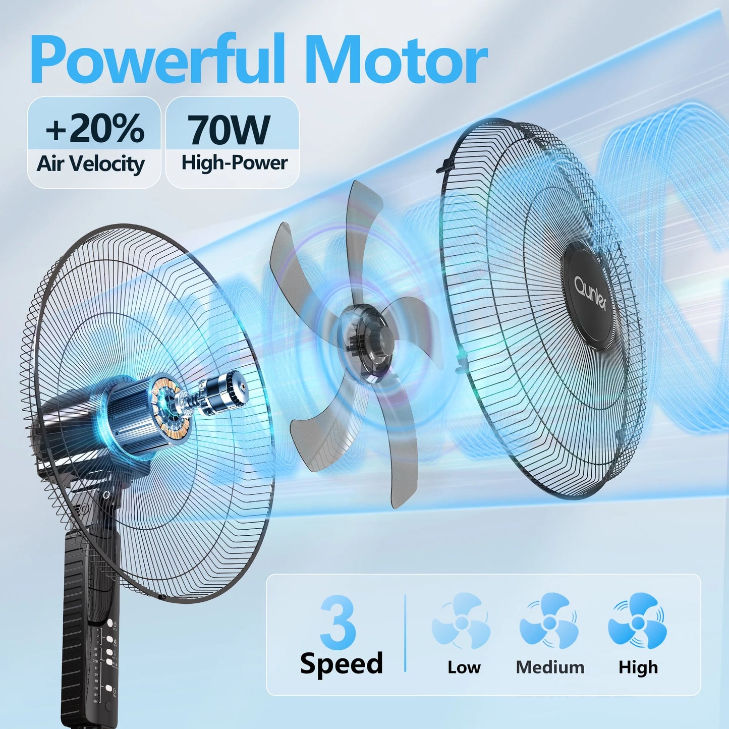 18" Oscillating Pedestal Fan with Remote and Timer, Adjustable High-Velocity Quiet Electric Standing up Fan for Home and Bedroom, Black