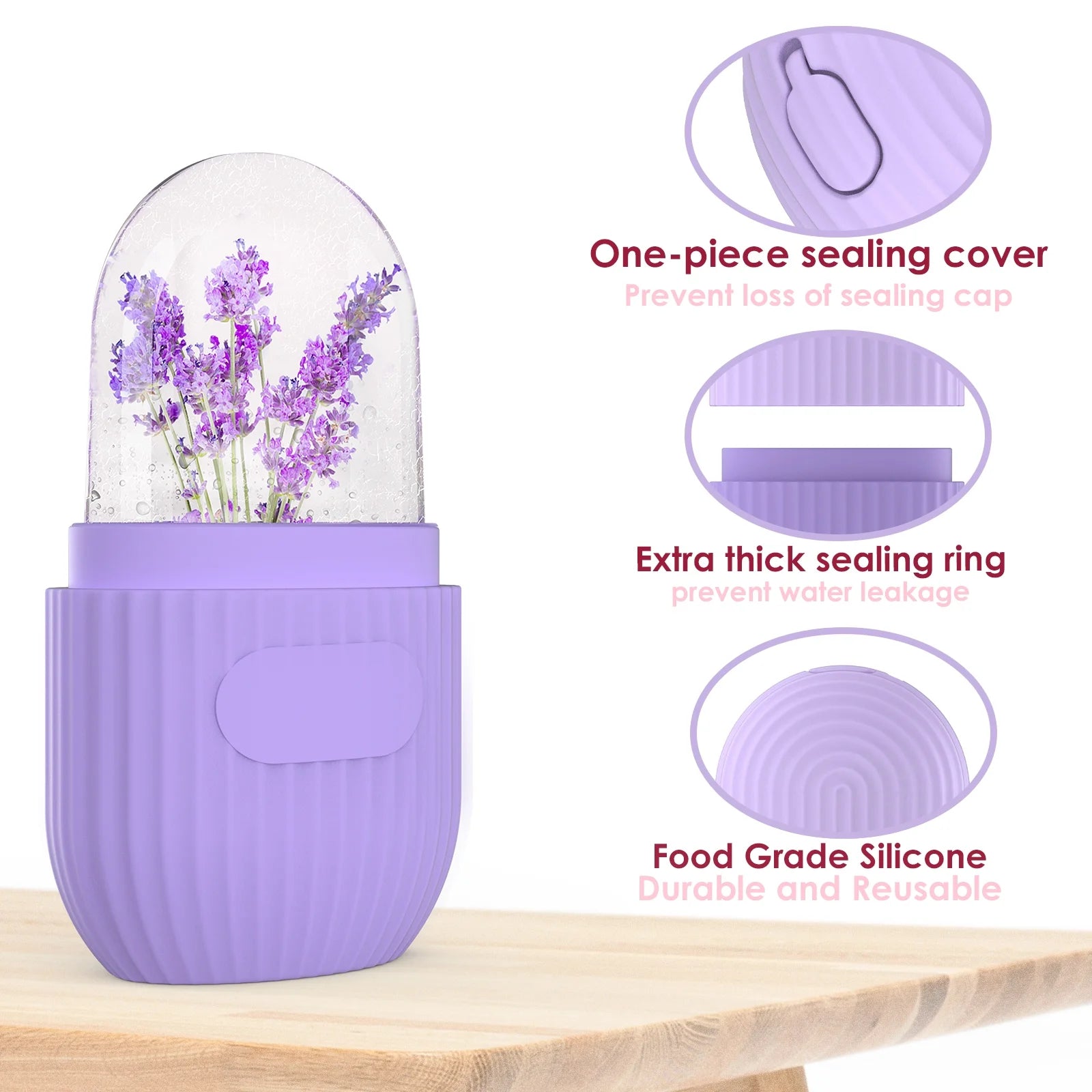Ice Face Roller Silicone Ice Facial Roller for Face Contour Eyes Neck - Purple Beauty Massage Tool Remove Dark Circles Pore Shrink Skin Care