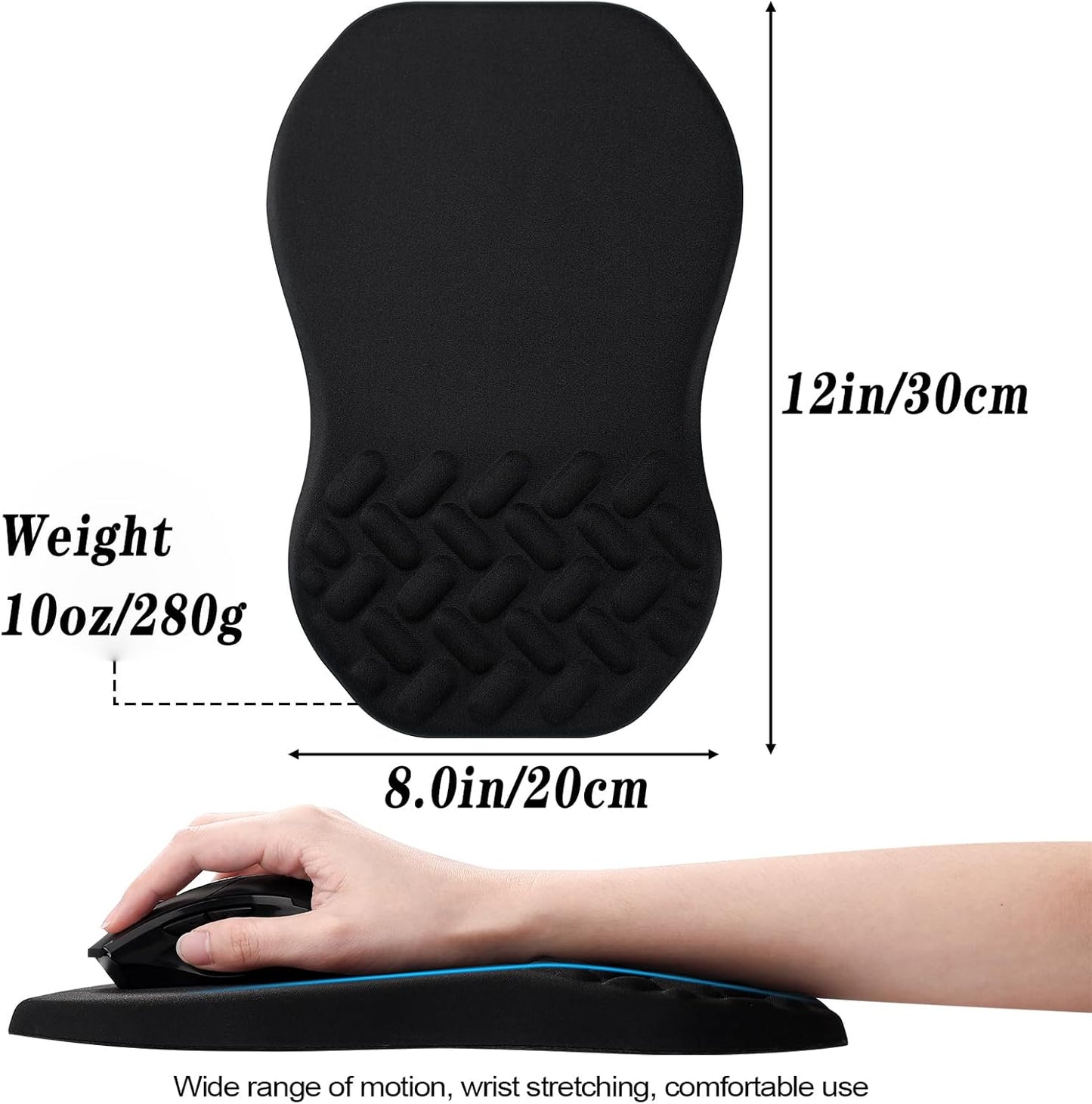 -Ergonomic Mouse Pad Wrist Support with Massage Design, Relieve Wrist Pain Mousepad, Wrist Rest Pain Relief Mousepad with Memory Foam&Non-Slip PU Base, Carpal Tunnel Syndrome (Black)