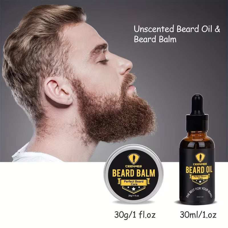 Beard Grooming Kit with Oil, Conditioner, Brush, Comb and Scissors