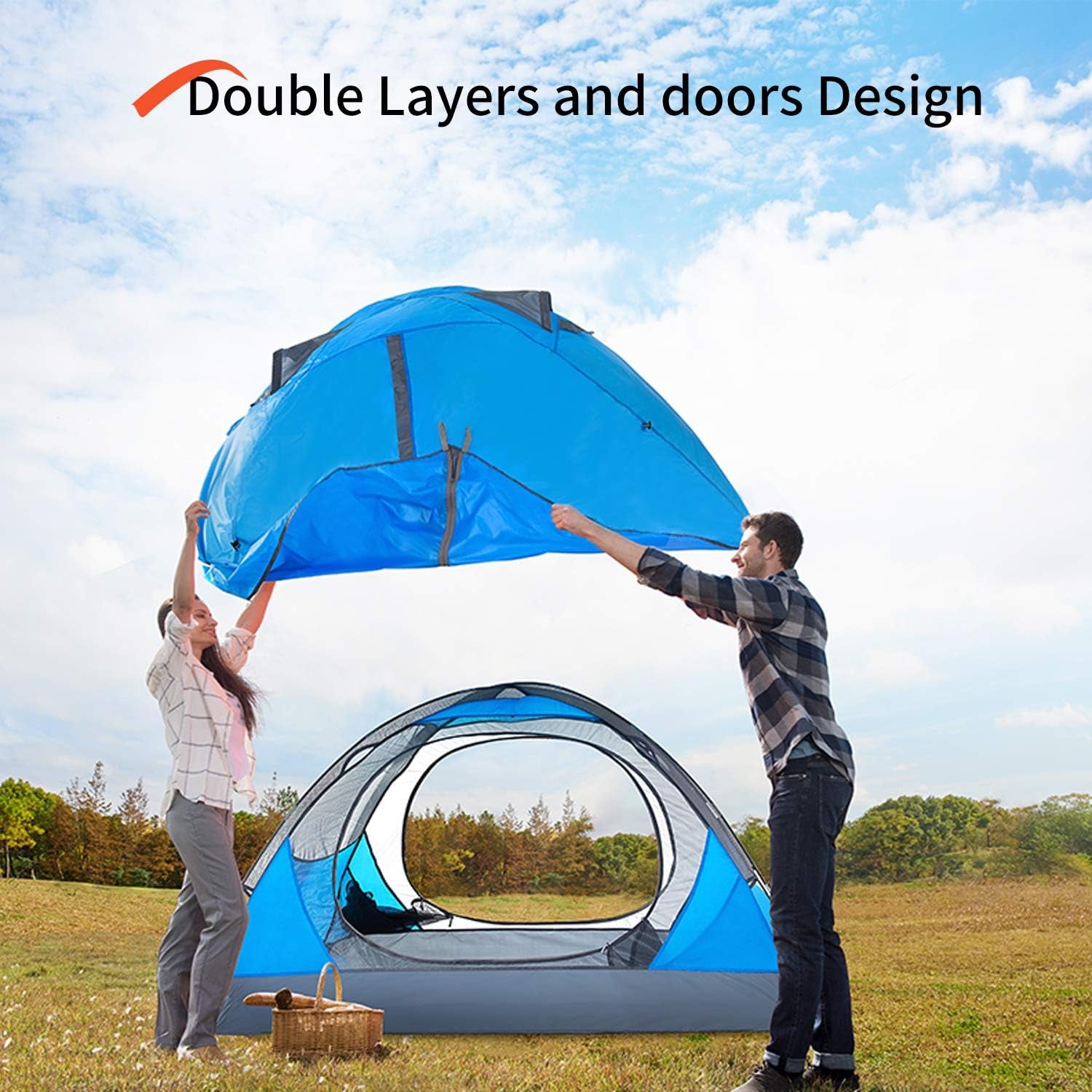 2/4 Person Camping Tent Lightweight Backpacking Tent, Waterproof Double Layer Outdoor Tent with Two Doors, Easy Setup for Camping, Hiking, Hunting & Travel
