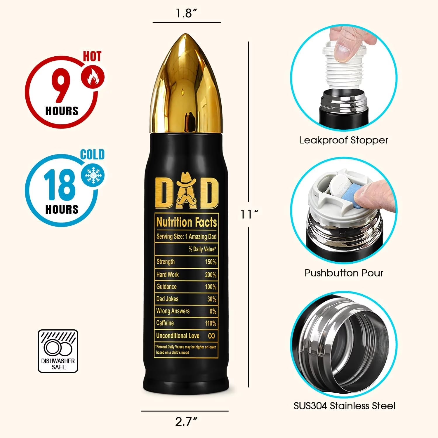 Fathers Day Gift for Dad - Dad Gifts - Birthday Gifts for Dad from Daughter, Son, Kids - Fathers Day Gift Ideas for Father, Husband, New Dad Gifts - Best Dad Gifts Dad Bullet Tumbler 17Oz