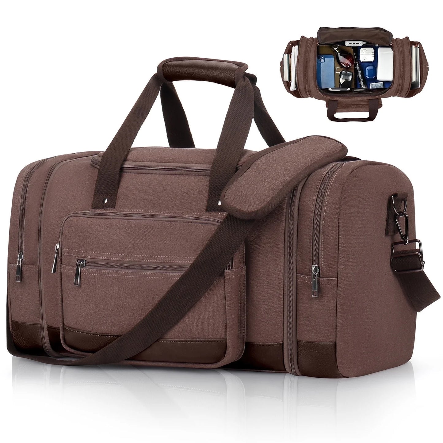 Duffle Bag for Travel Bag 46L Large Expendable Duffle Bags for Men Weekender Bag with Trolly Sleeve for Business Trip Travel Camp Gym, Coffee
