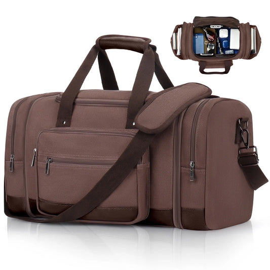 Duffle Bag for Travel Bag 46L Large Expendable Duffle Bags for Men Weekender Bag with Trolly Sleeve for Business Trip Travel Camp Gym, Coffee