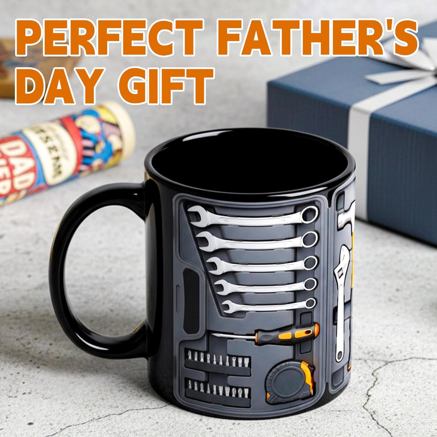 Funny Fathers Day Gift - 11Oz Black Toolbox Coffee Mug for Mechanic Gifts, Dad Gifts for Him Husband Grandpa Mechanics Workshop Lovers