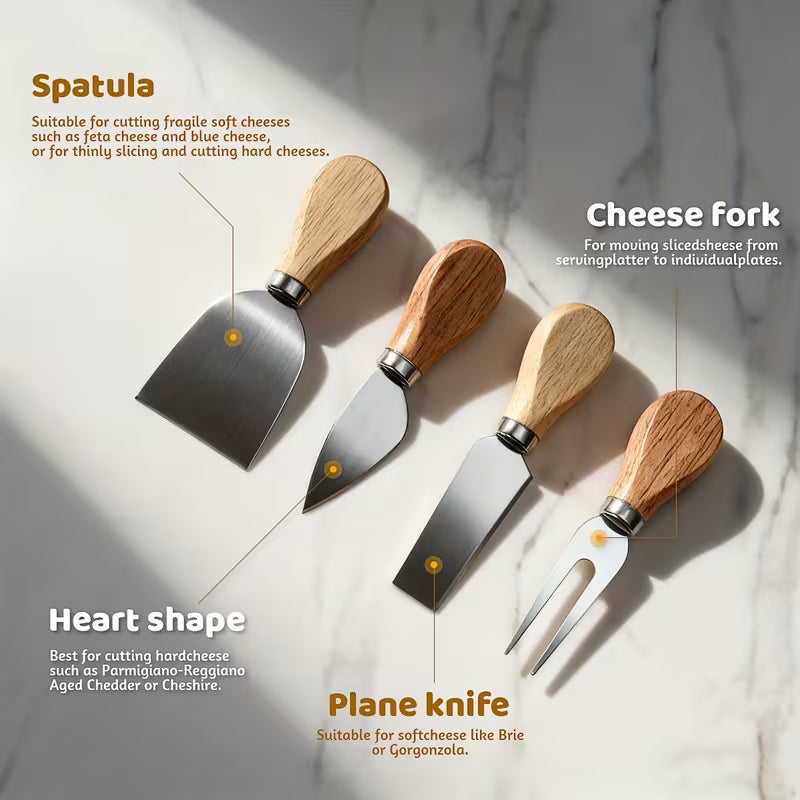 Charcuterie Board with 4-Piece Stainless Steel Knife Set, Cheese Tray