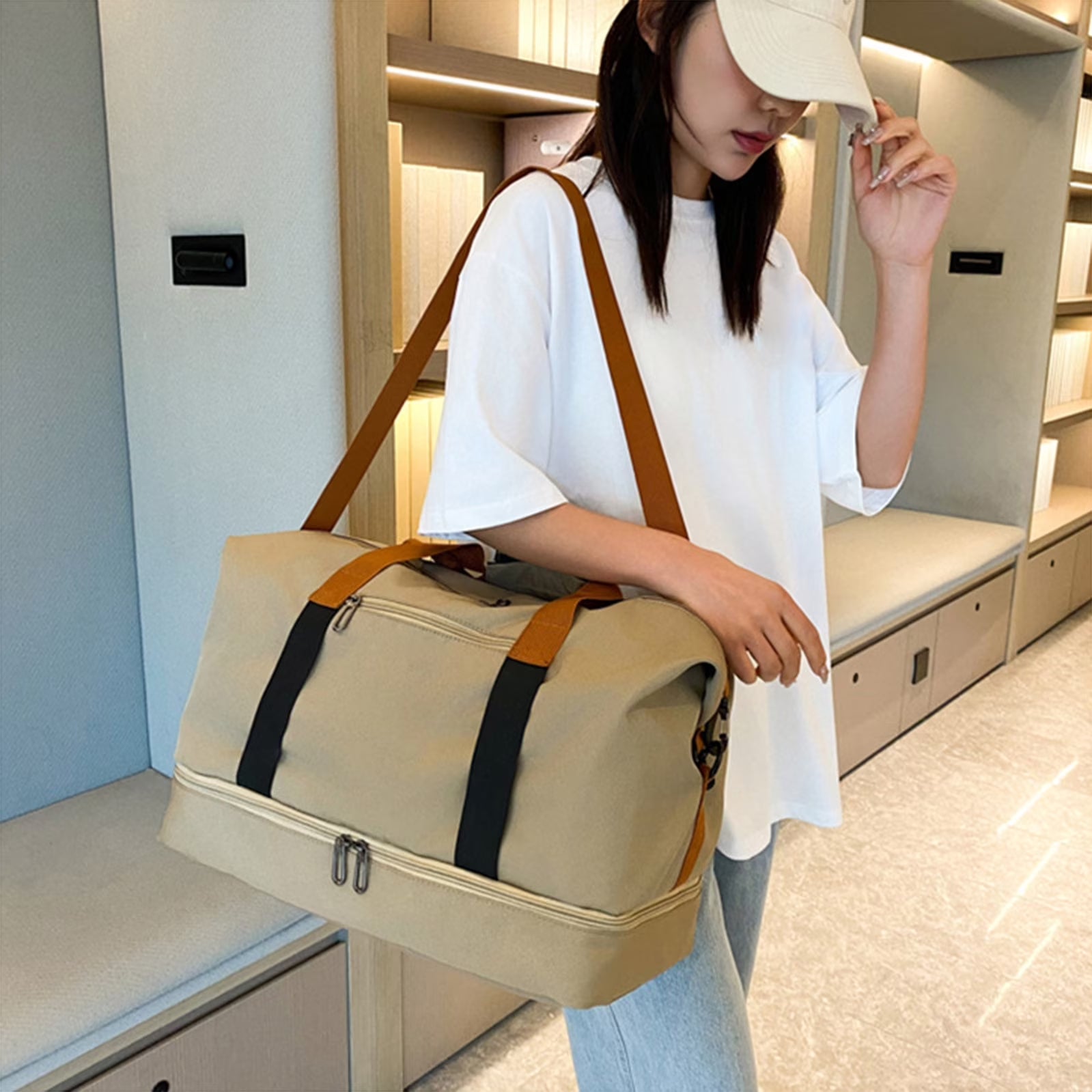 Travel Duffel Bag Foldable Travel Duffel Bag with Wet Dry Separation Shoe Compartment Weekender Carry on 18.11X11.81X9.84In