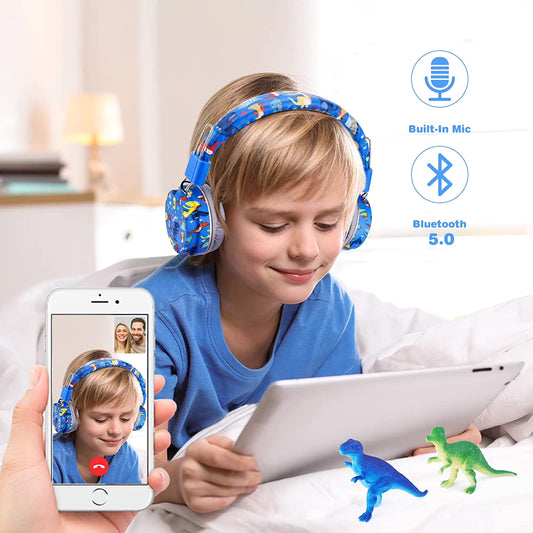 Qearfun Dinosaur Headphones for Boys Kids for School, Kids Bluetooth Headphones with Microphone & 3.5Mm Jack, Teens Toddlers Wireless Headphones with Adjustable Headband for Tablet/Pc