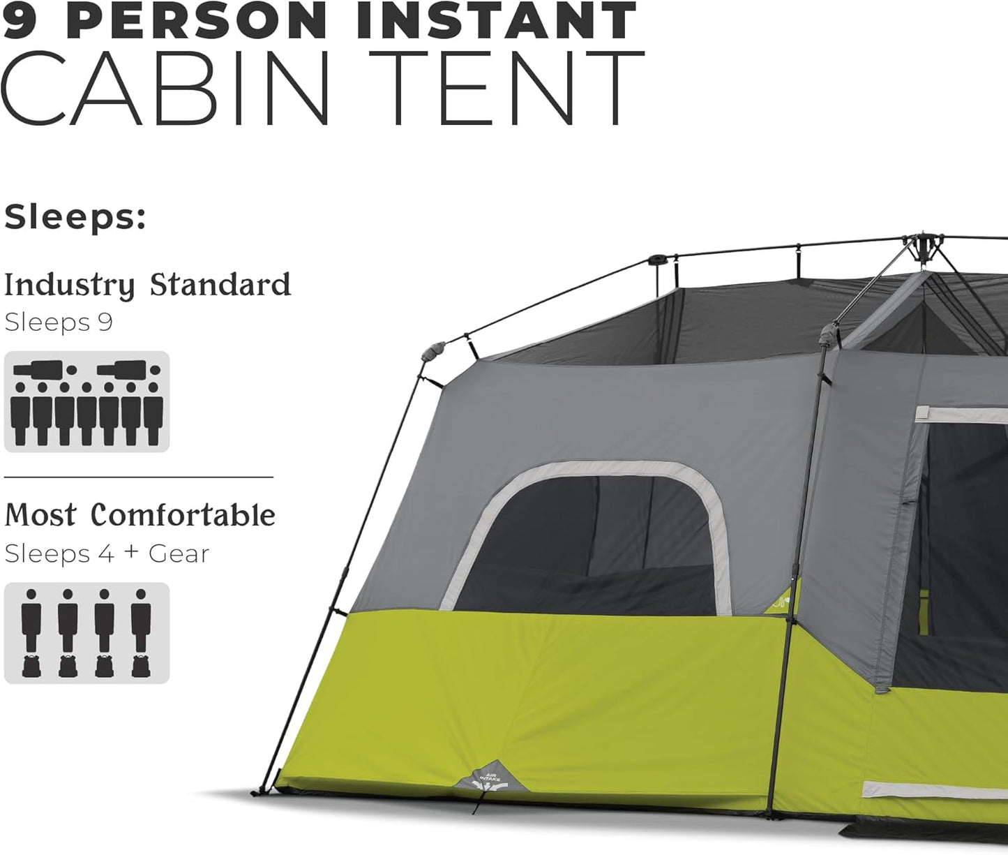 9 Person Instant Cabin Tent, 14 x 9 ft Family Camping Tent with Pre-Attached Poles, Weather Resistant Large Tent with Storage Pockets and Ventilation, Green