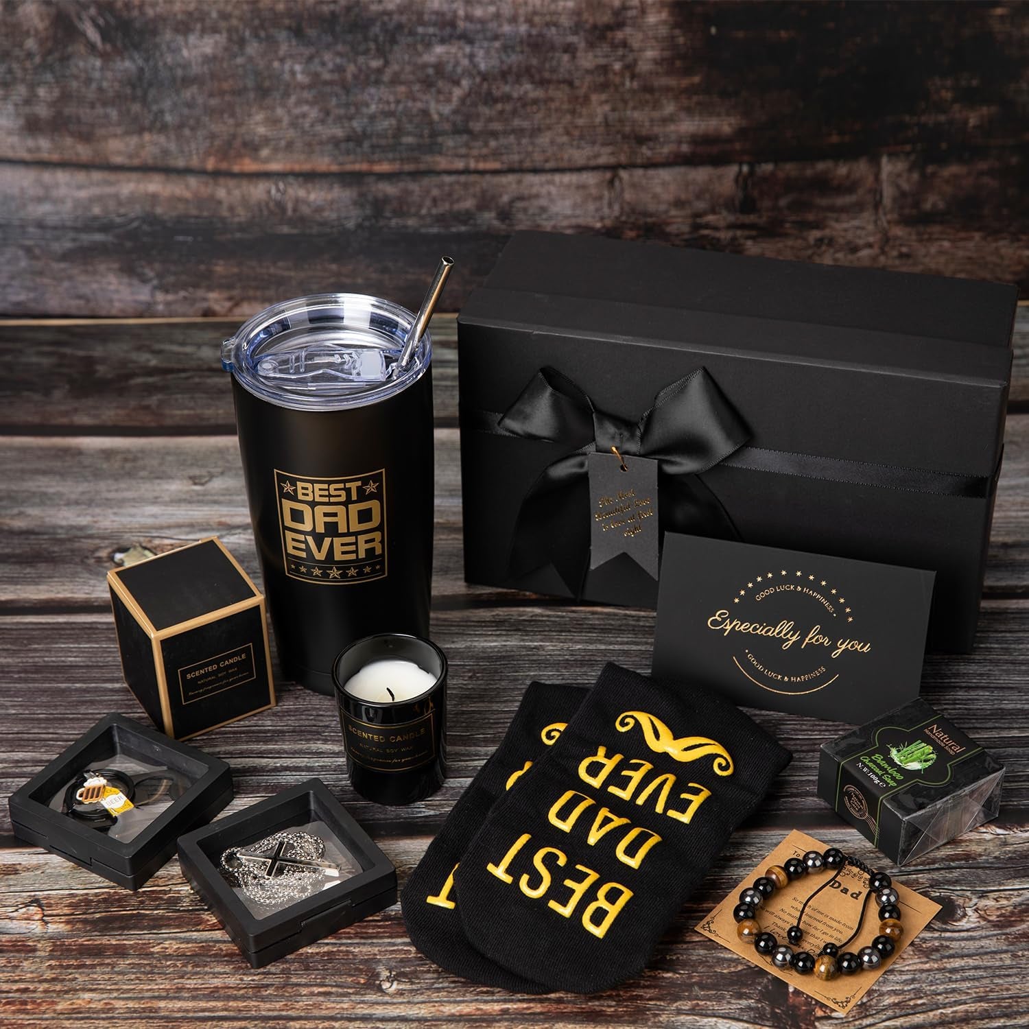 Father'S Day Gift,Gifts for Dad from Daughter Son Birthday Gifts for Dad,Best Dad Ever Gifts Man Black Gifts Basket Ideas Set,Birthday Gift Box Birthday Presents for Dad,Husband,Brother,Boyfriend, 1