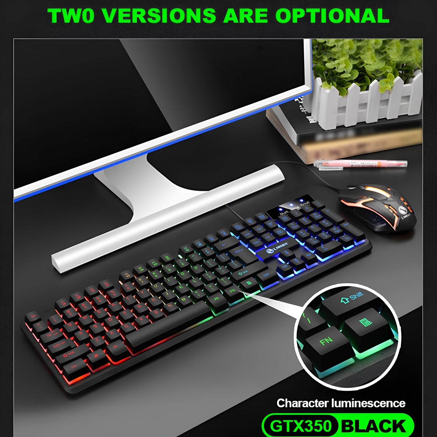 Gaming Keyboard and Mouse Combo,Luminous Wireless Mechanical Feel Keyboard with Suspended Keys,104-Key Backlit Adjustable Keyboard and Ergonomic Mouse for Pc Gaming Computer Setup