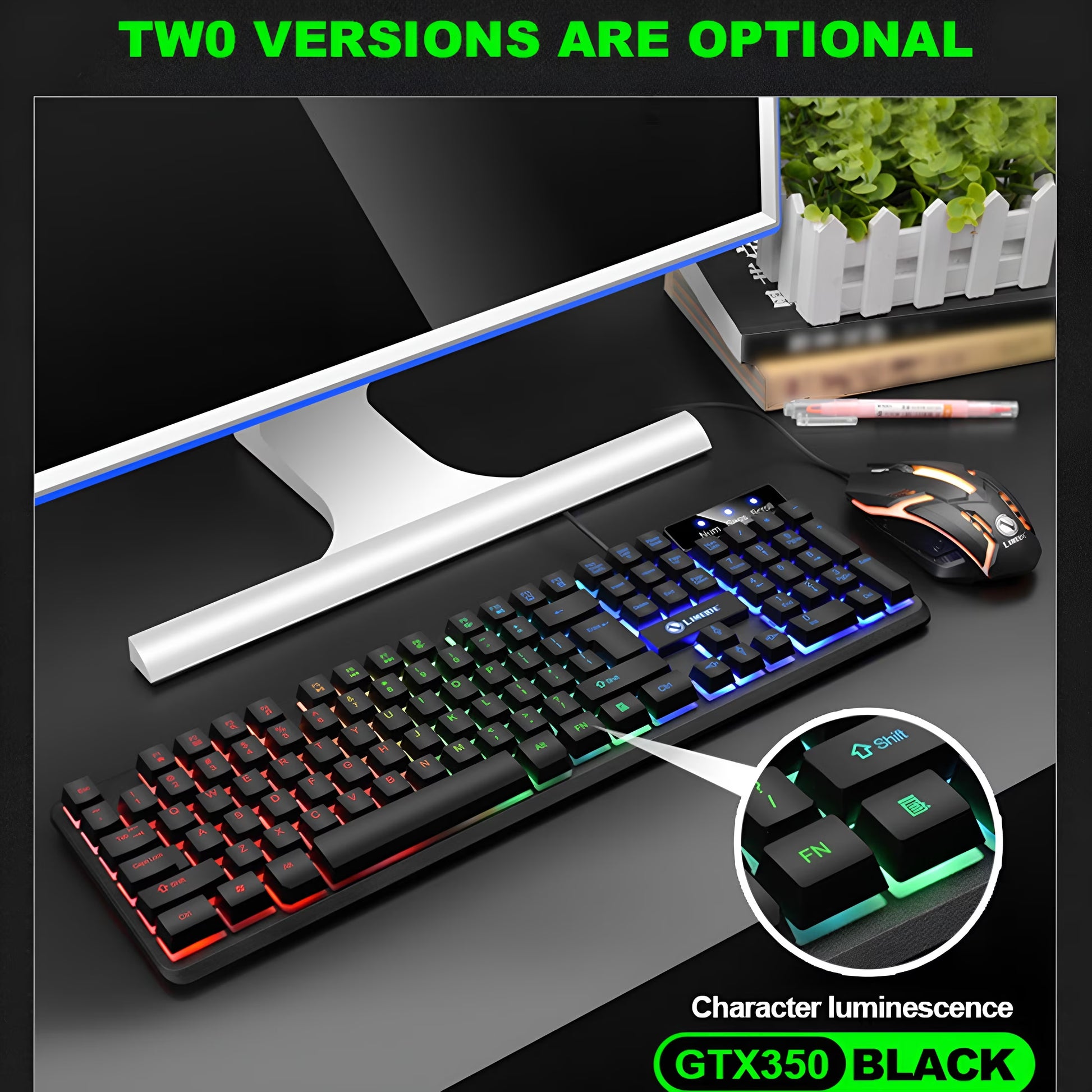 Gaming Keyboard and Mouse Combo,Luminous Wireless Mechanical Feel Keyboard with Suspended Keys,104-Key Backlit Adjustable Keyboard and Ergonomic Mouse for Pc Gaming Computer Setup