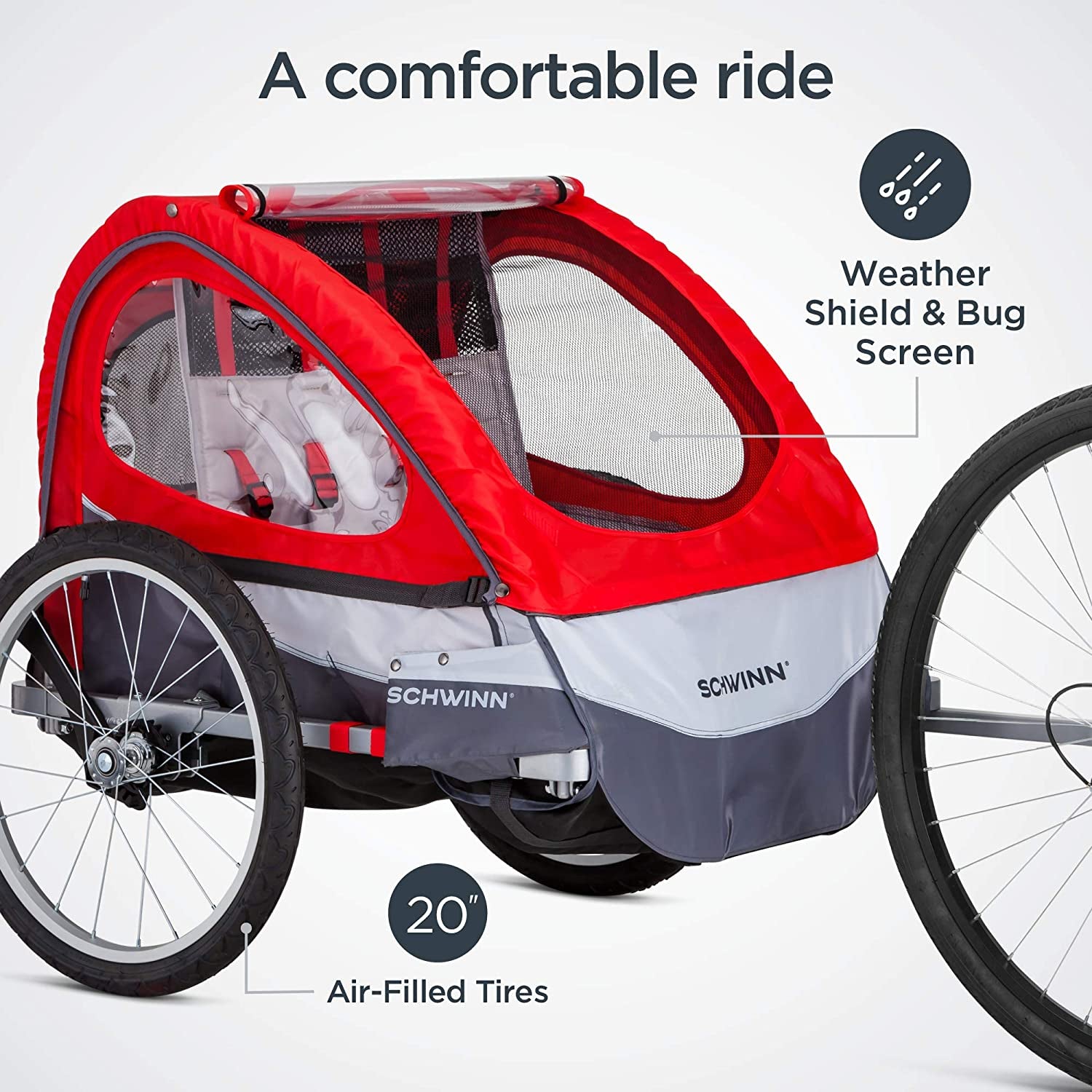 Trailblazer Kids Bike Trailer with Single or Double Seat, Universal Coupler, Folding Frame, Quick-Release Wheels, 2-in-1 Canopy