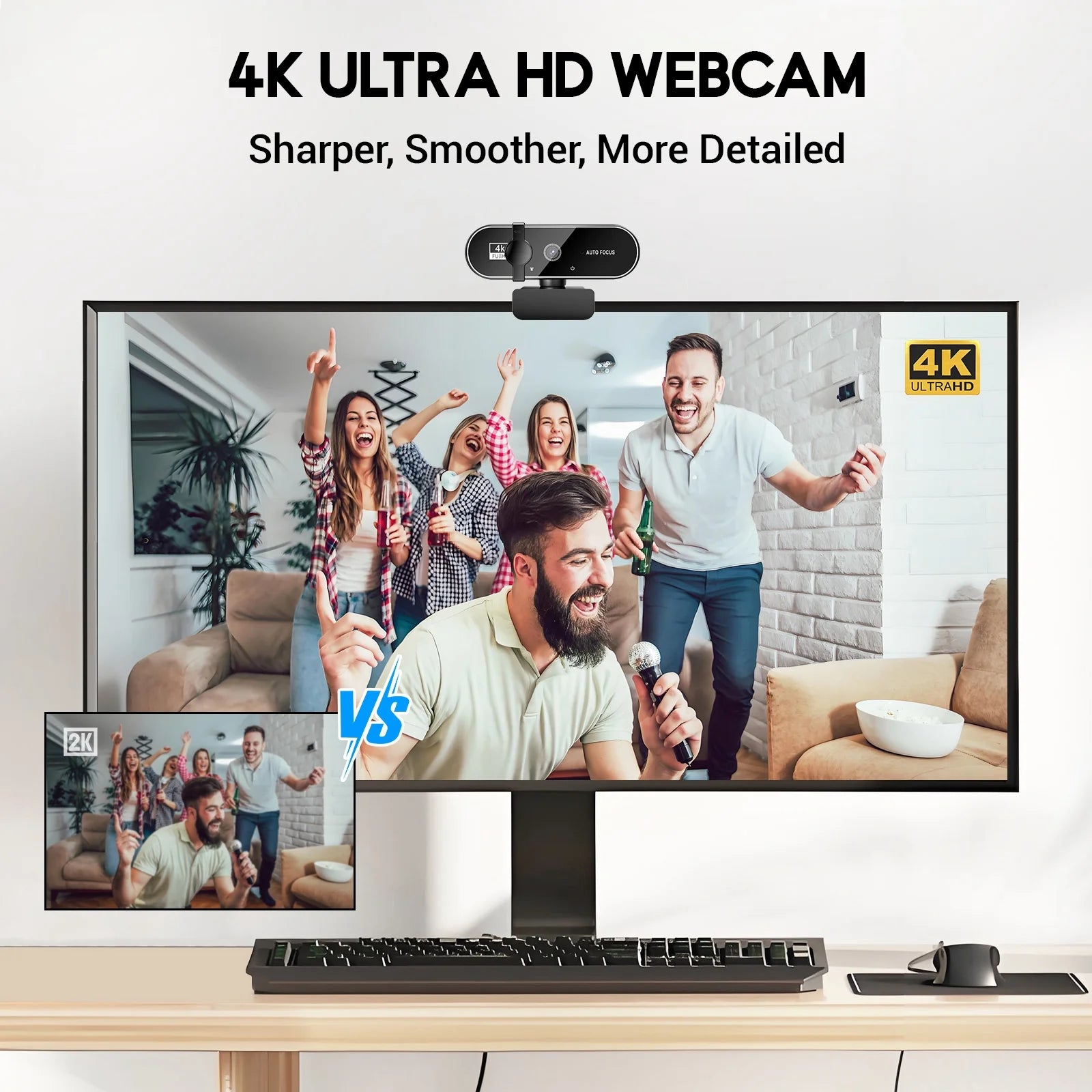 Webcam 4K HD USB Autofocus PC Webcam with Dual Mics for PC Laptop Computer Gaming Streaming Webcam