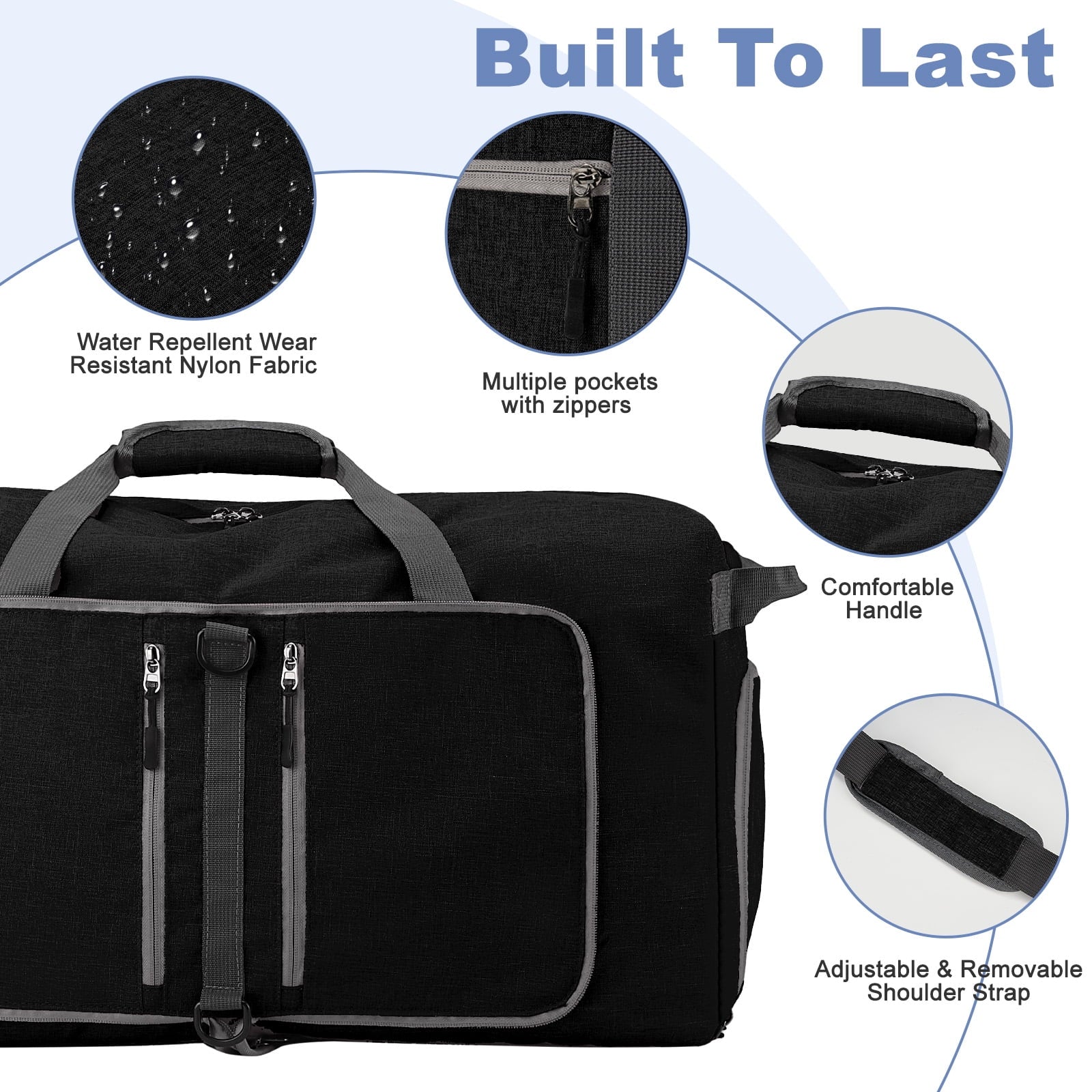 Travel Duffle Bag 24" Foldable Weekender Bags Men Women, 60L Carry on Waterproof Overnight Bag Gym Bag with Shoes Compartment Trolley Sleeve, Large Packable Tote Duffel Bag for Sports Plane
